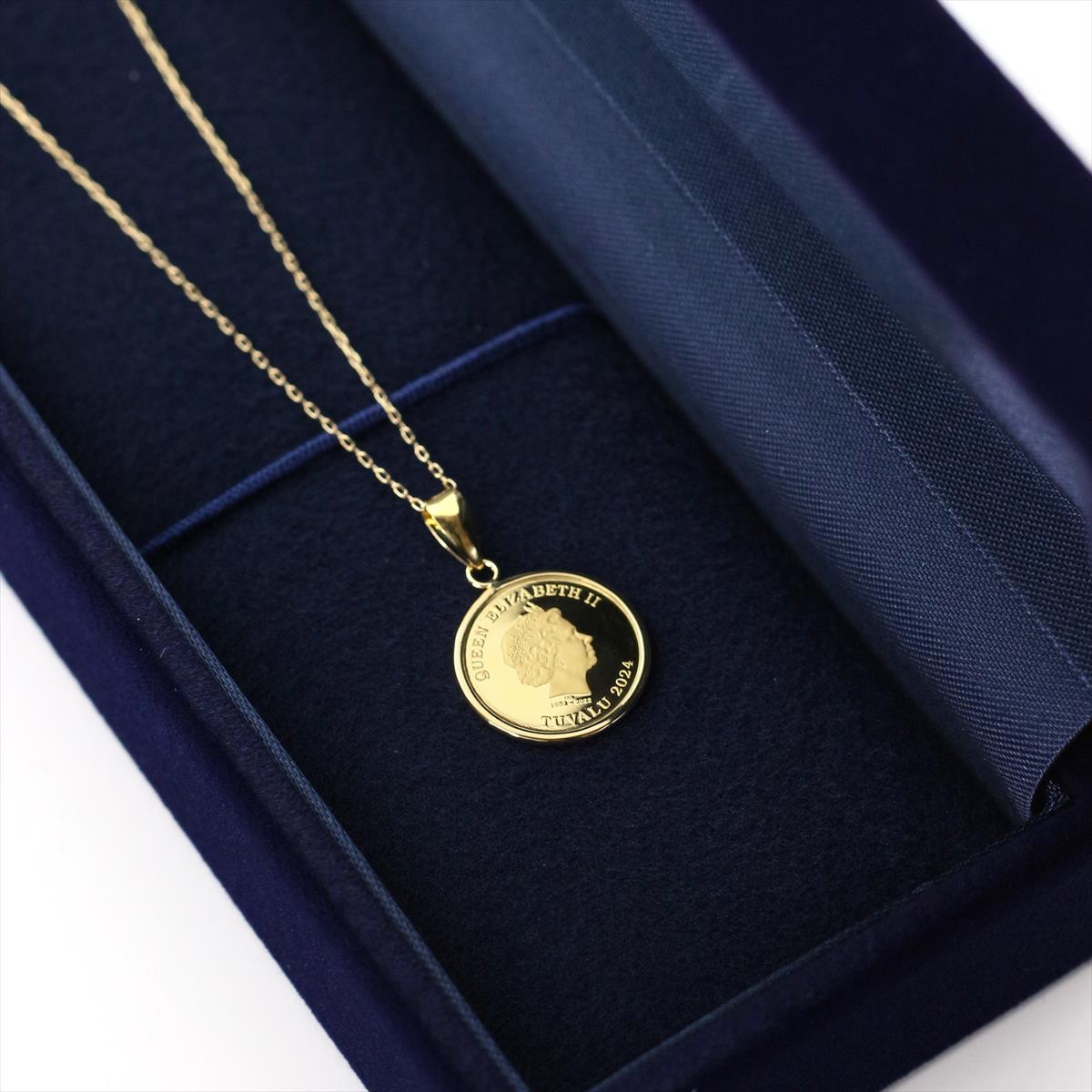 K24 エリザベス ホース 1/25oz 純金 コイン ネックレス K18 アズキチェーン 45cm ツバルコイン 馬 リバーシブル 地金 ネックレス  イエローゴールド  ペンダント 2024【DJW25】【店頭受取可能商品】