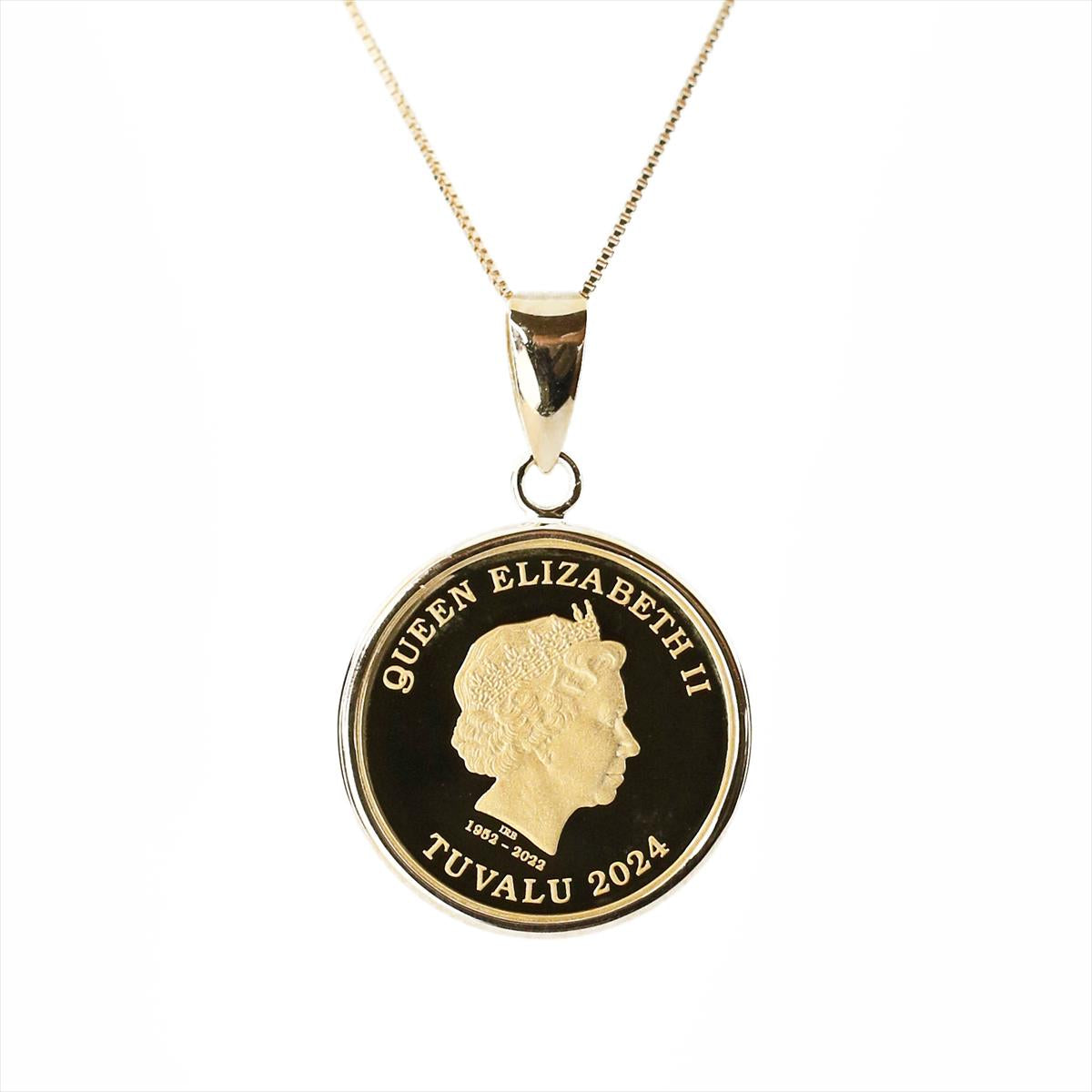 K24エリザベスホース1/25ozコインネックレス純金ツバルコイン馬リバーシブル地金ネックレスK18イエローゴールドアズキチェーンペンダント【店頭受取可能商品】