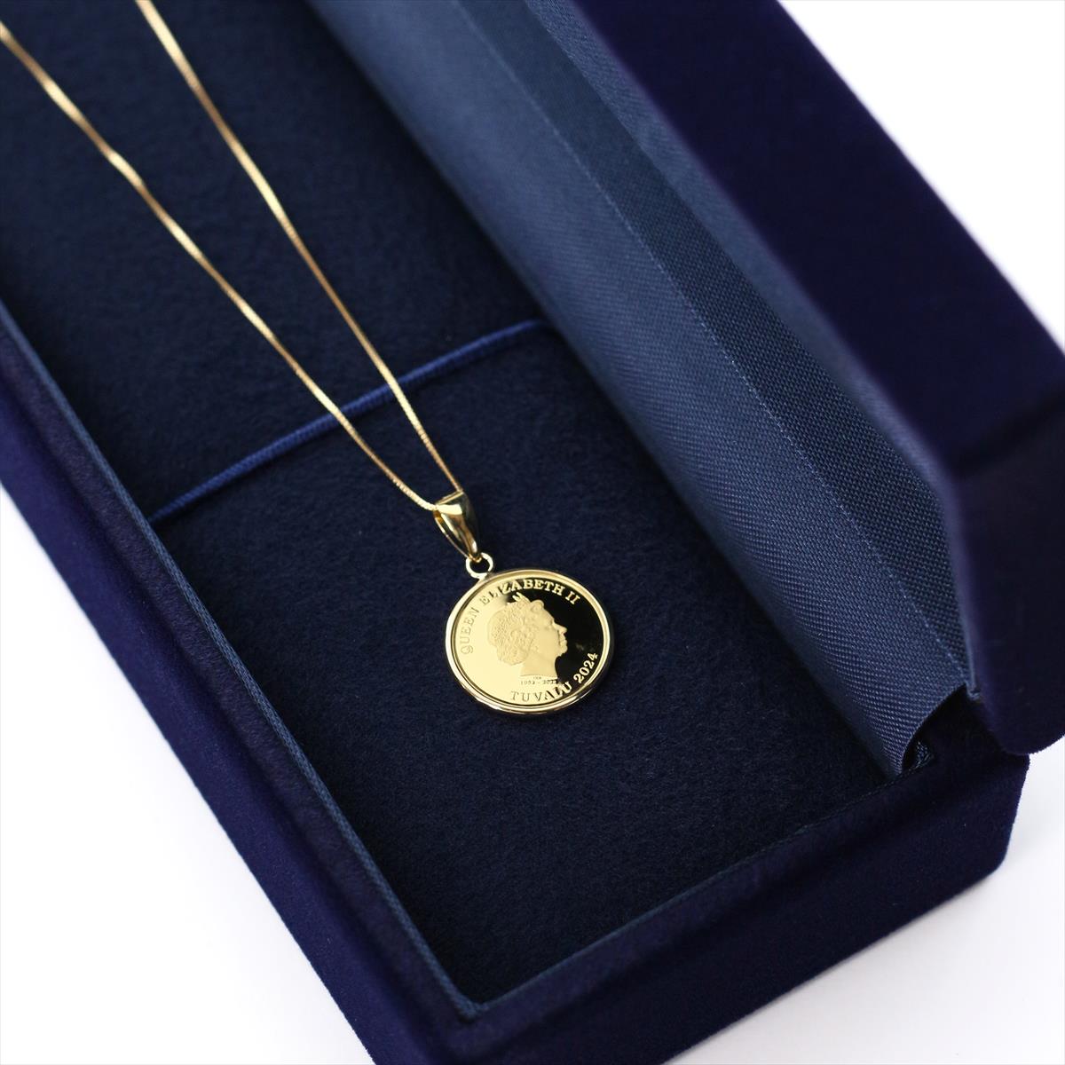 K24 エリザベス ホース 1/25oz  純金 コイン ネックレス  K18 ベネチアンチェーン 45cm ツバルコイン 馬 リバーシブル 地金 ネックレス K18 イエローゴールド  ペンダント 2024【DJW25】【店頭受取可能商品】