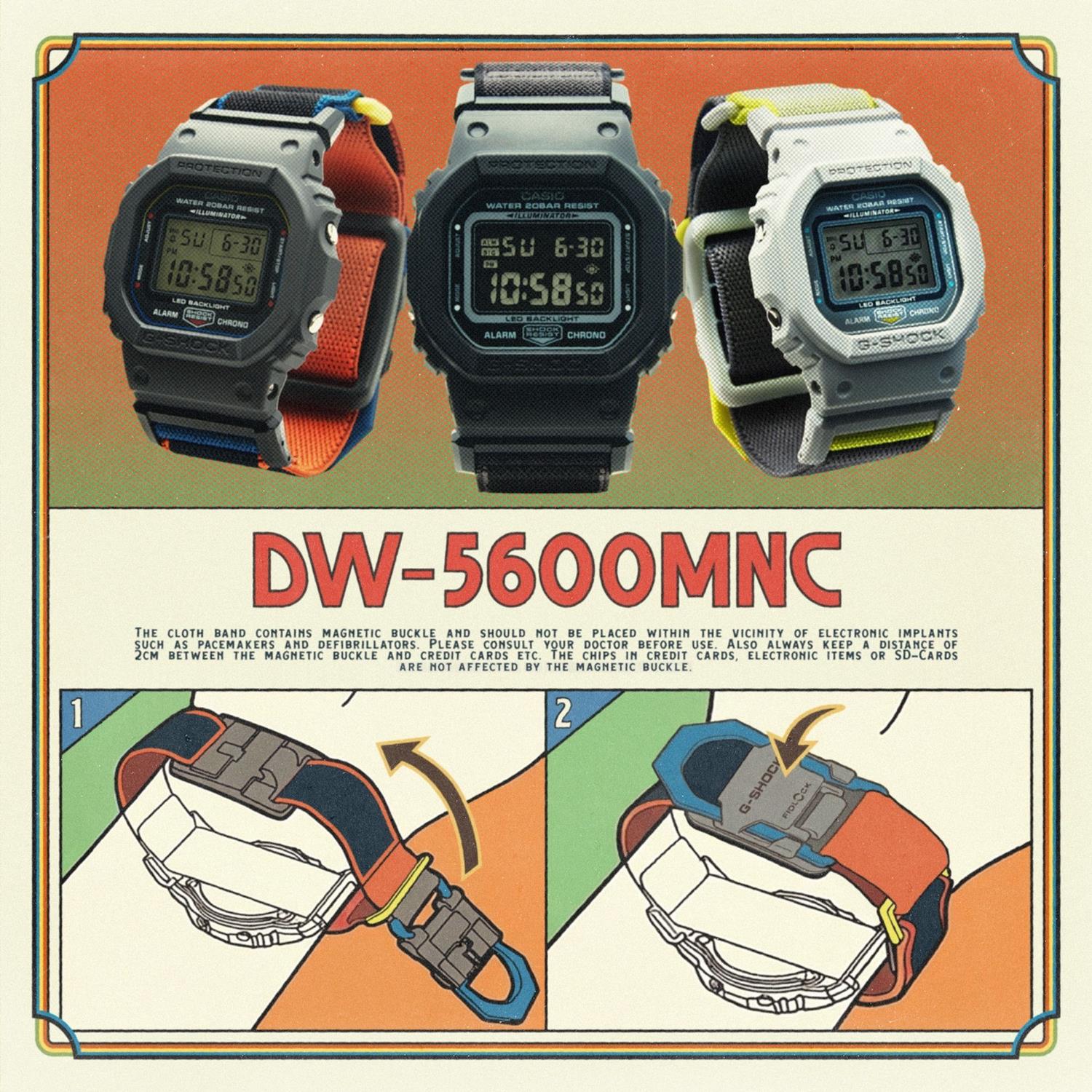 カシオ Gショック NEW CLOTH BANDシリーズ DW-5600MNC-8A2JF FIDLOCK製マグネットバックル クロスバンド  5600シリーズ CASIO G-SHOCK公式サイト掲載店【0326】※3月13日発売予定