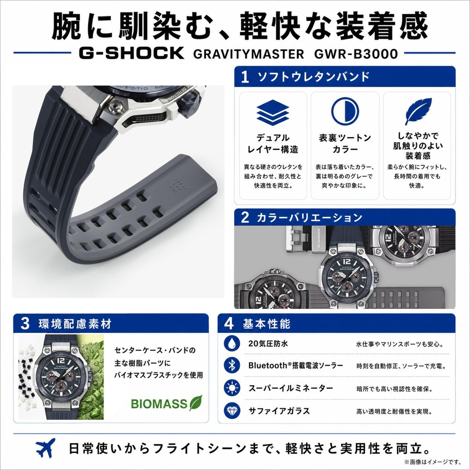 カシオ Gショック GWR-B3000B-8AJF マスターオブG グラビティマスター タフムーブメント TOUGH MVT.2 針位置自動補正機能  電波ソーラー スマートフォンリンク  メンズ 腕時計 防水 watch ジーショック CASIO G-SHOCK 公式サイト掲載店【0726】※7月10日発売予定
