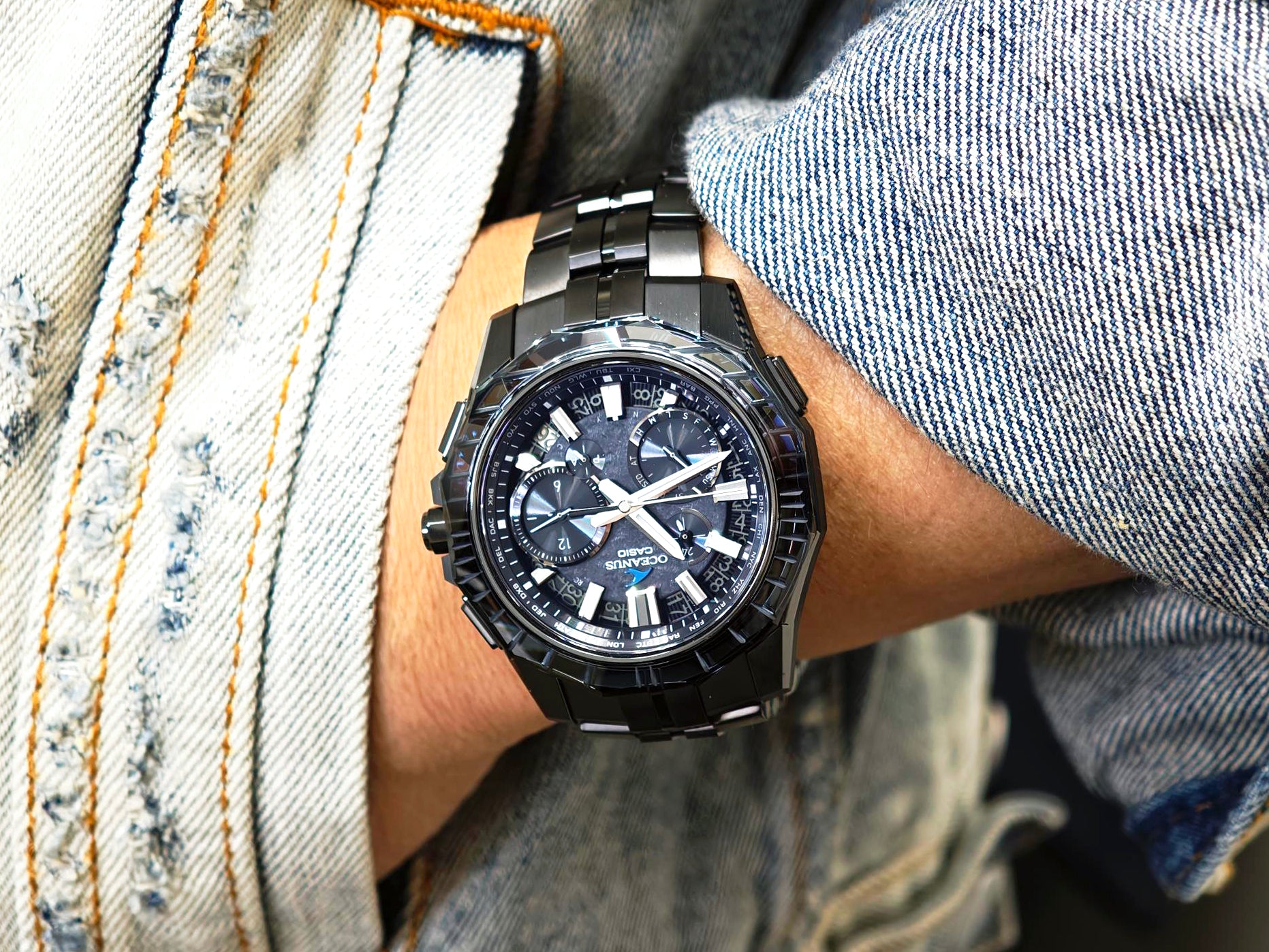 カシオ オシアナス マンタ OCW-SG1000CN-1AJF CASIO WATCH Partner Shopモデル 世界限定600本 ガリウムタフソーラー 電波ソーラー Bluetooth 江戸切子サファイアベゼル｜DLCブラックチタン【1125】【最長60回無金利ローン】※11月14日発売予定