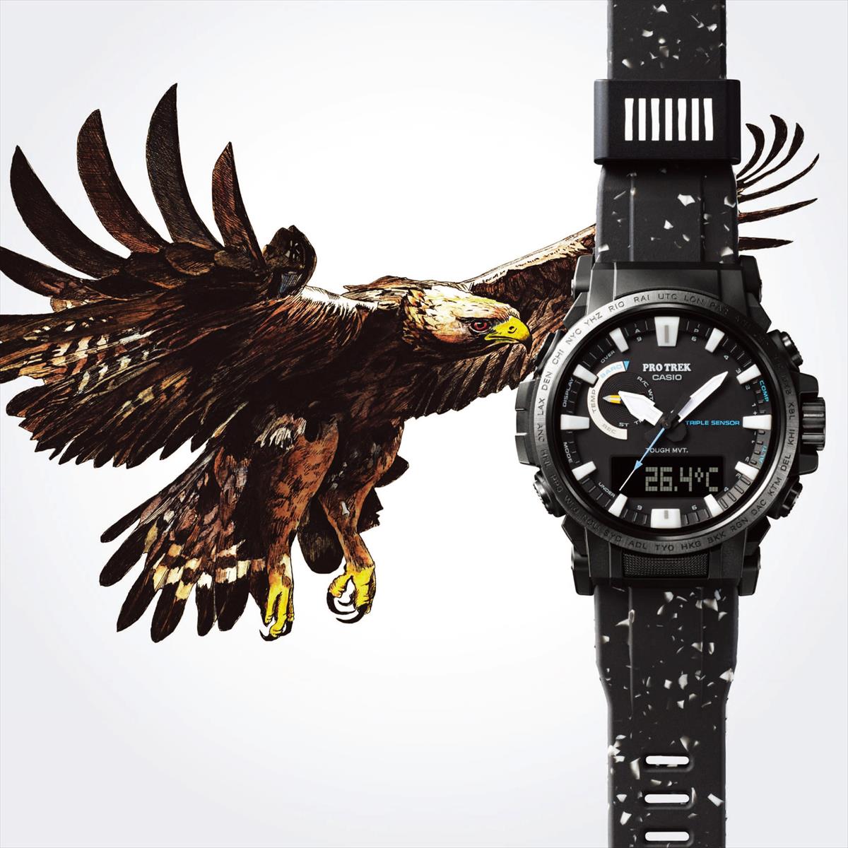 カシオ プロトレック 日本自然保護協会コラボ  PRW-61NJ-1JR イヌワシと大水上山の雪渓 バイオマスプラスチック CASIO PRO TREK 【0324】